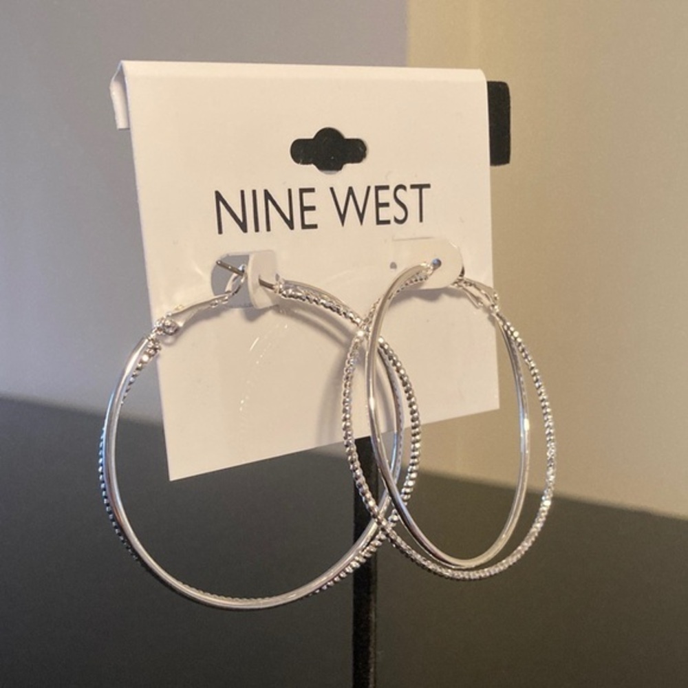 Nine West Silver Textured Hoop Earrings